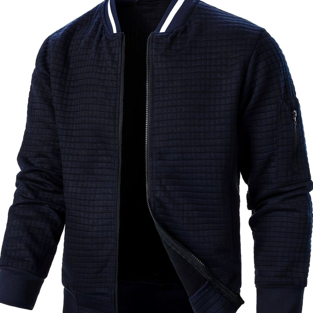 Chaqueta de hombre, estilo bomber, textura de cuadros, perfecta para el día a día.