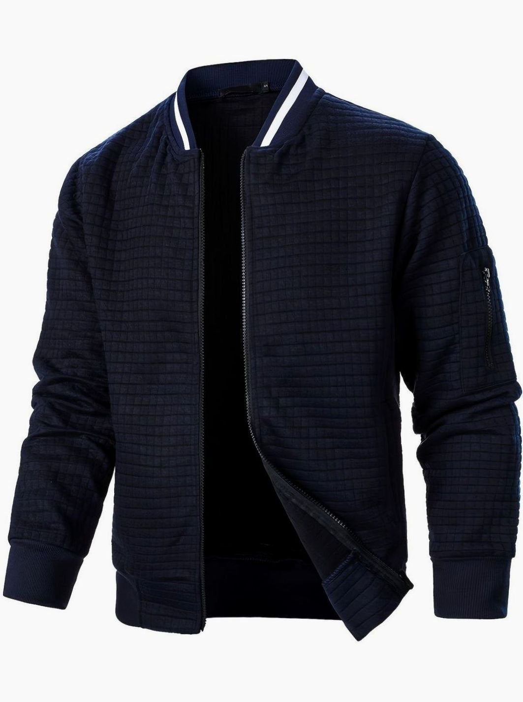 Cazadora de cuadros texturizada, hombre, con cremallera, para estilo casual moderno.