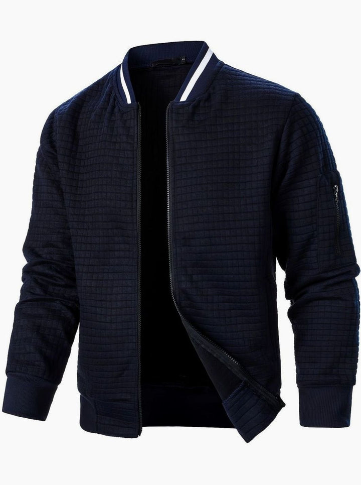 Cazadora de cuadros texturizada, hombre, con cremallera, para estilo casual moderno.