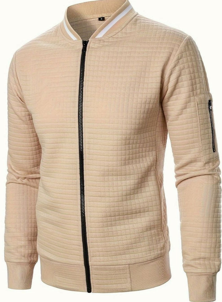 Cazadora de hombre con cremallera, diseño de cuadros y textura, para moda casual.
