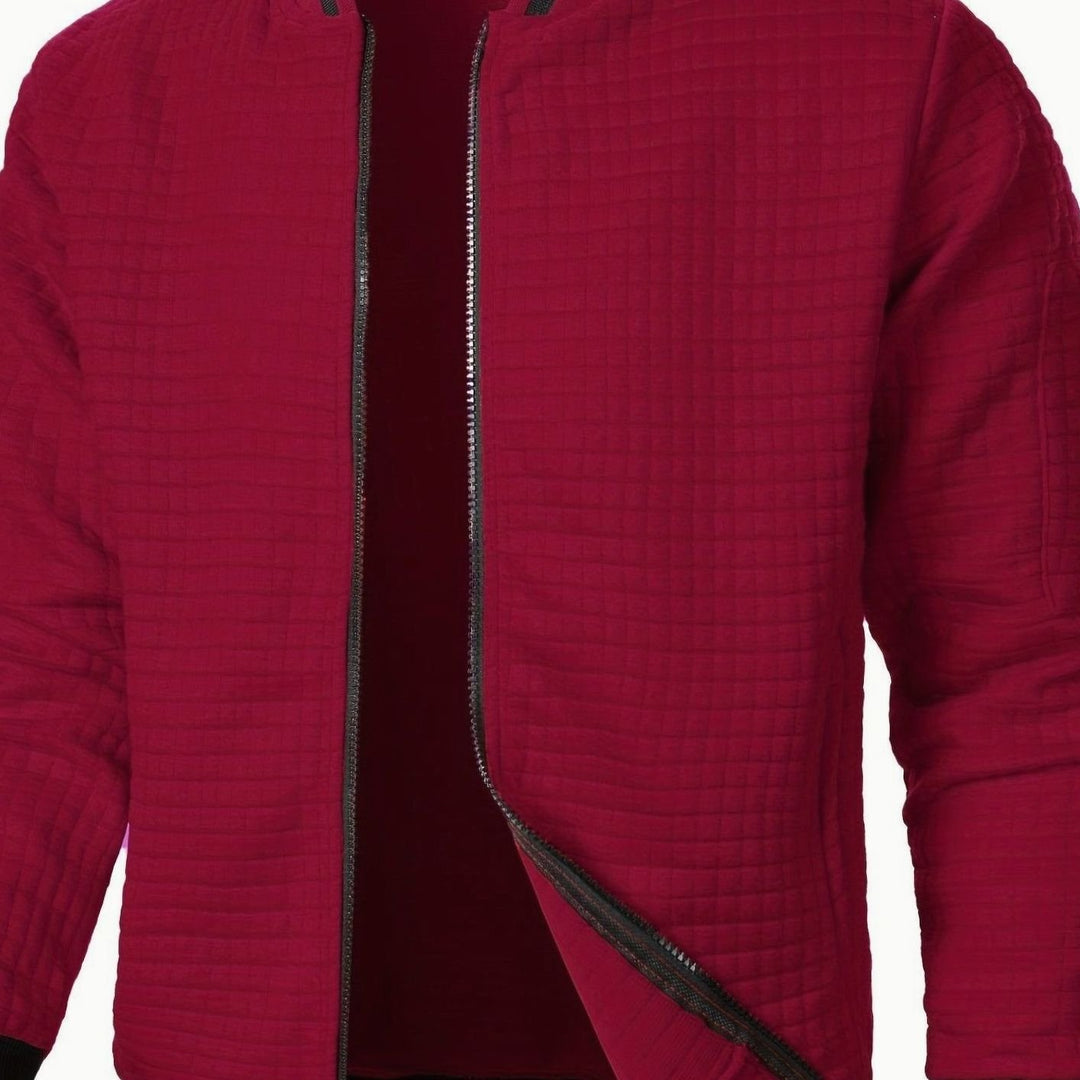 Bomber casual de hombre, textura de cuadros, ropa exterior ideal para entretiempo.