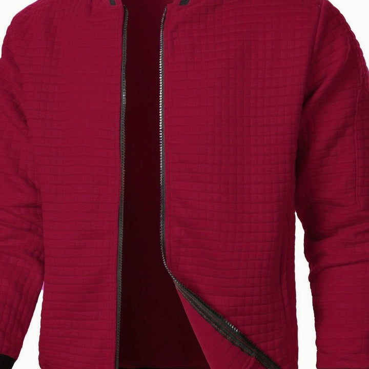 Bomber casual de hombre, textura de cuadros, ropa exterior ideal para entretiempo.