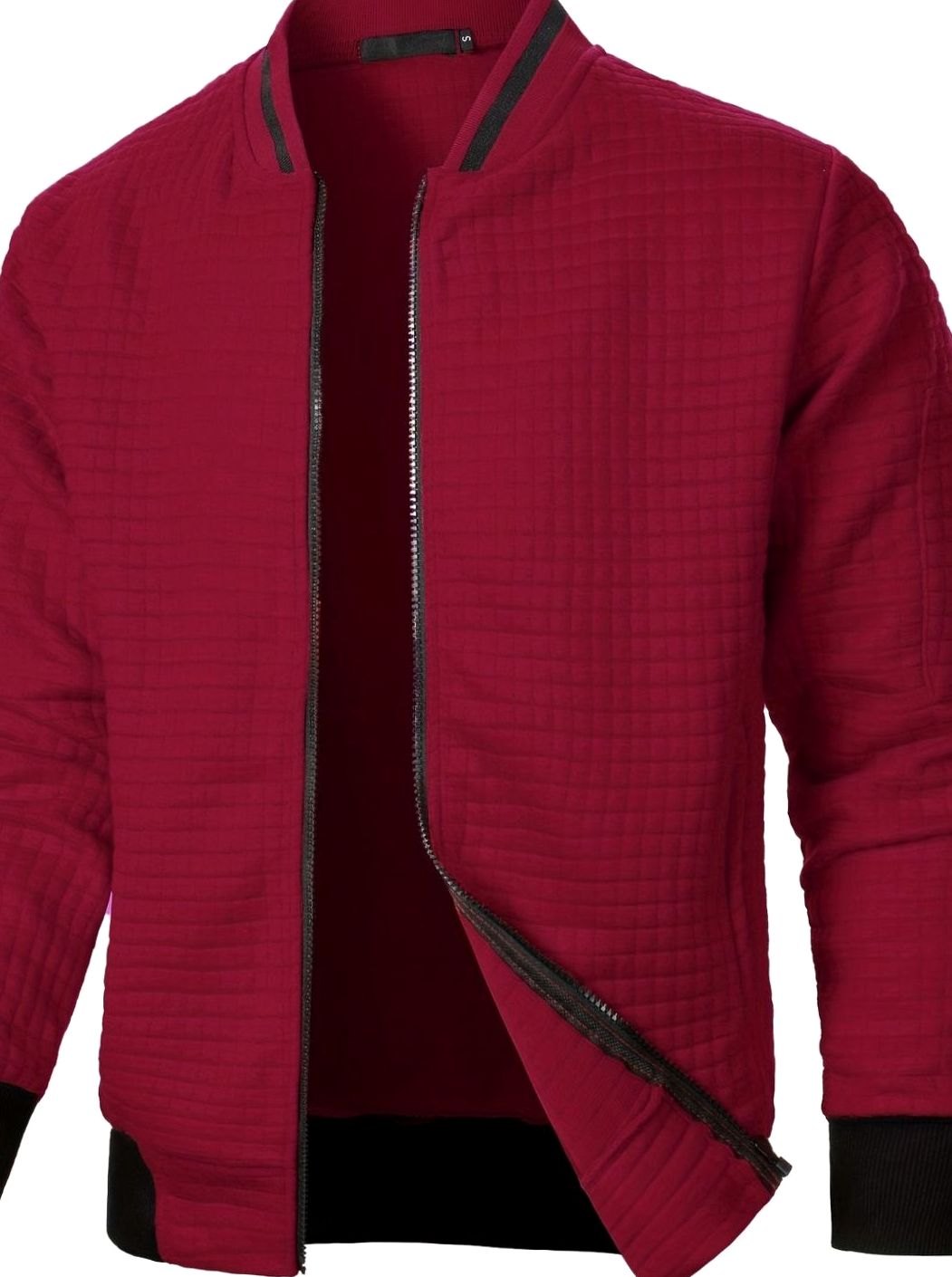 Cazadora bomber de hombre, textura de cuadros, ideal para un estilo moderno y urbano.