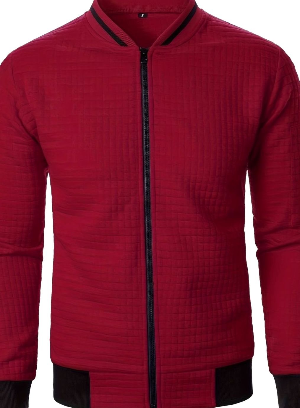 Chaqueta masculina, bomber, textura de cuadros, con cremallera, para moda casual.