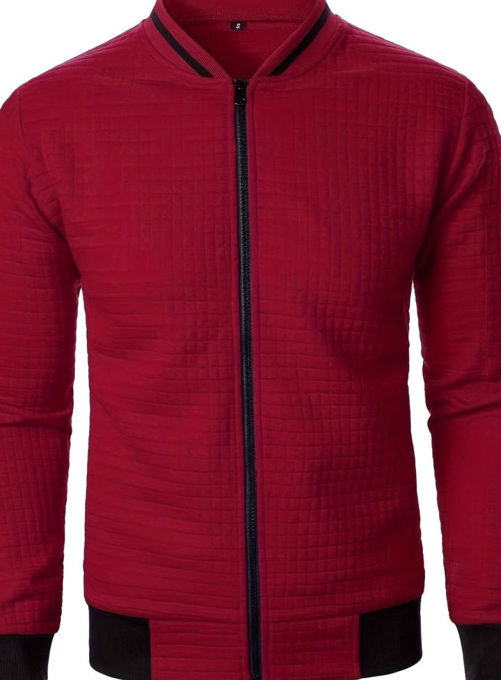 Chaqueta masculina, bomber, textura de cuadros, con cremallera, para moda casual.
