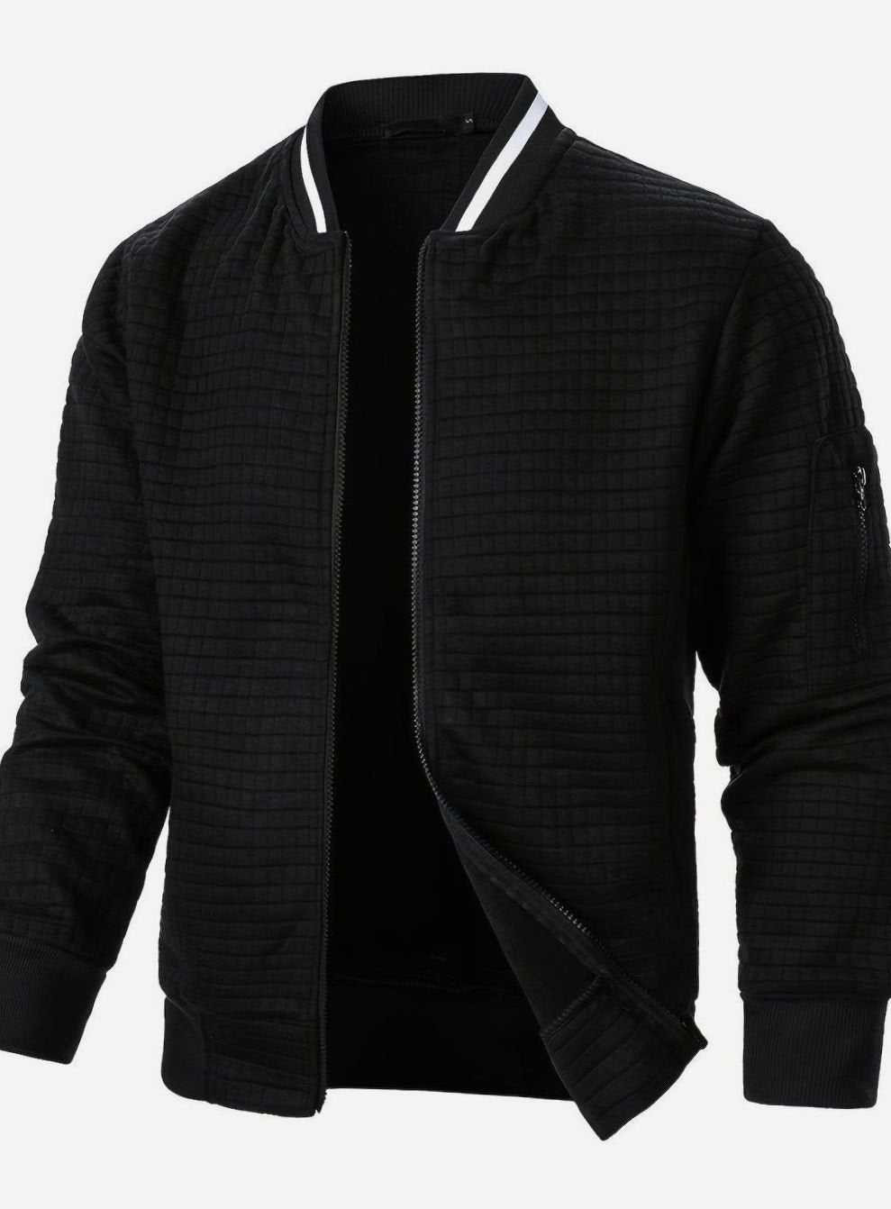 Ropa exterior de hombre: bomber texturizada de cuadros, perfecta para estilo casual.