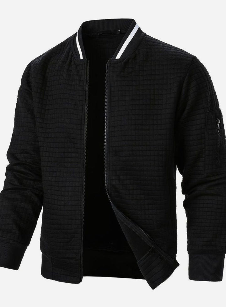 Ropa exterior de hombre: bomber texturizada de cuadros, perfecta para estilo casual.