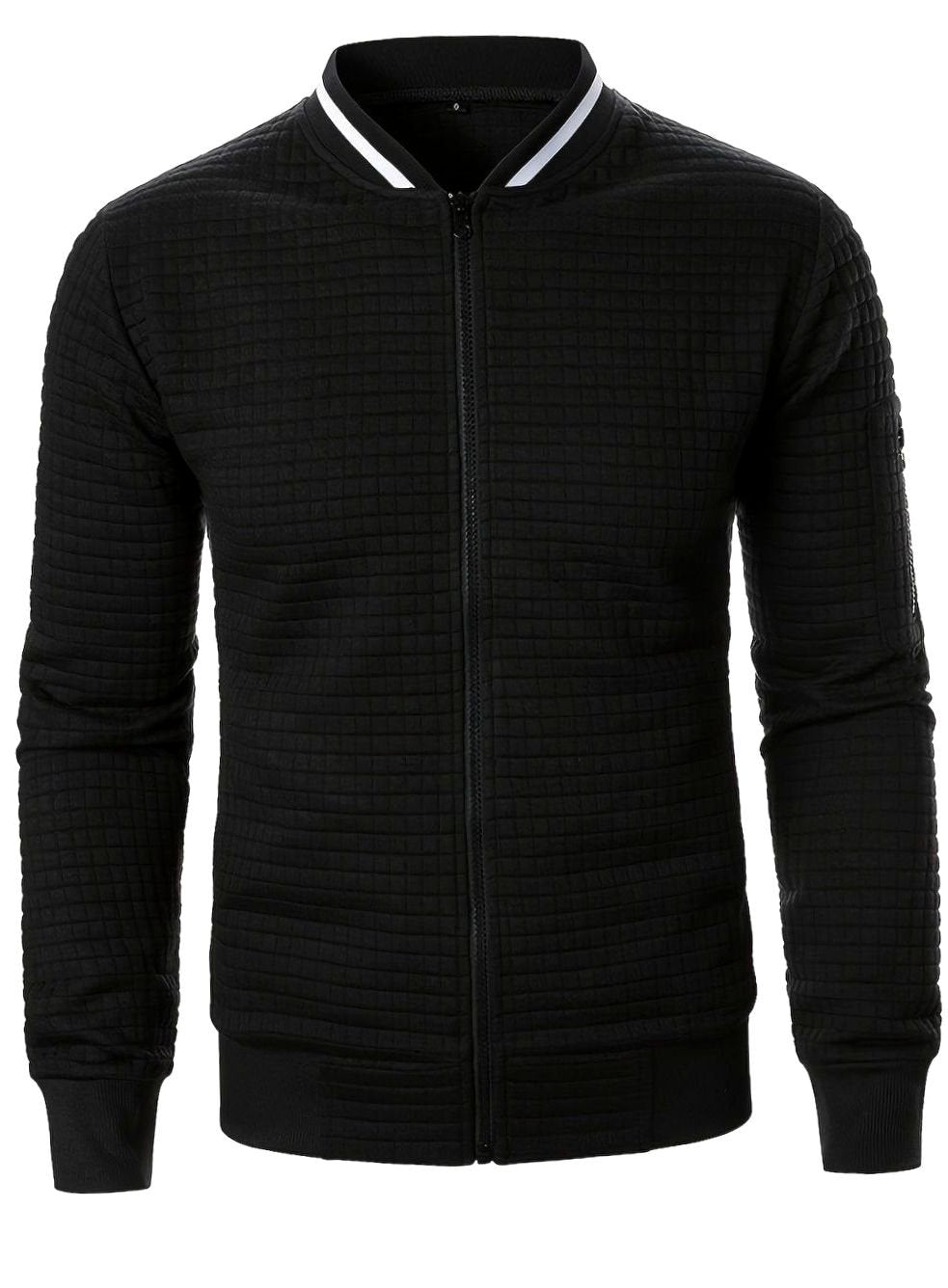 Chaqueta bomber de cuadros, masculina, con textura distintiva, para entretiempo.