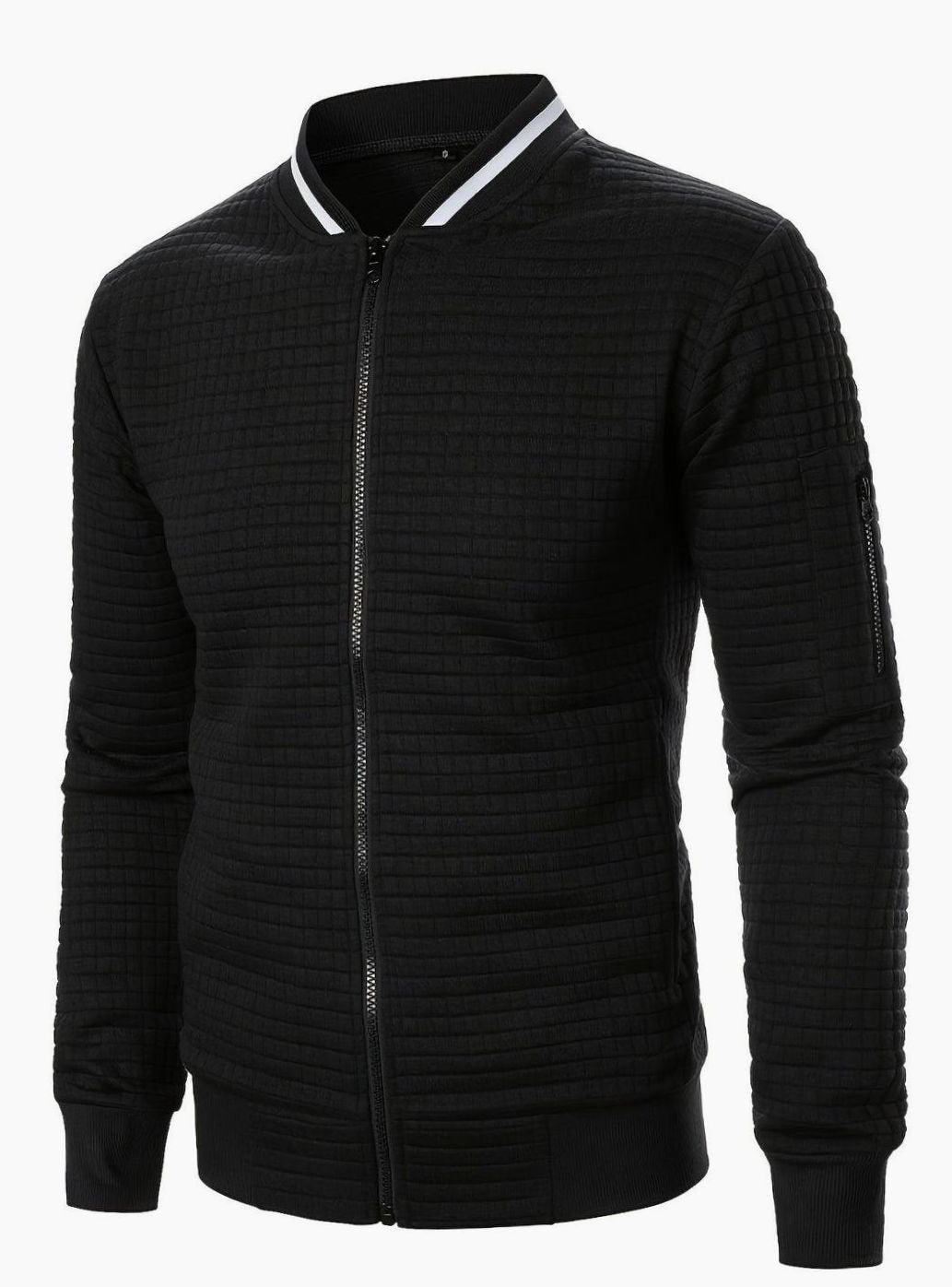 Cazadora de cuadros para hombre, con textura y cremallera, estilo bomber casual.