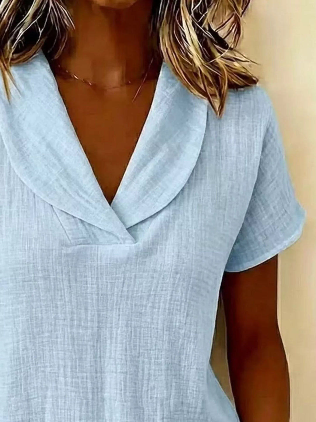 Blusa casual de mujer, manga corta, texturizada, tallas grandes, color sólido, muy combinable.