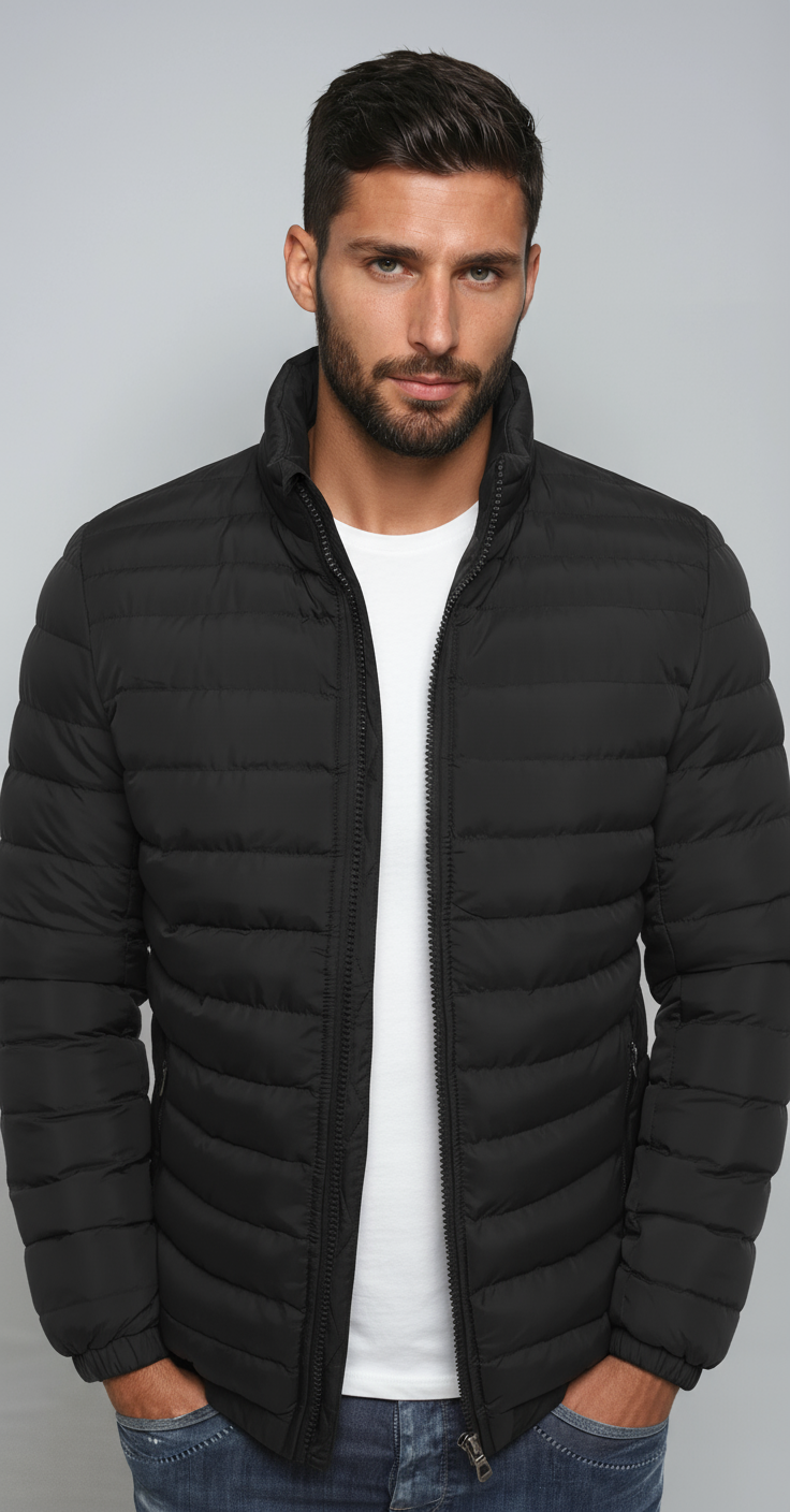 Chaqueta puffer RANDOR moderna para hombre, ideal para invierno, estilo urbano casual.