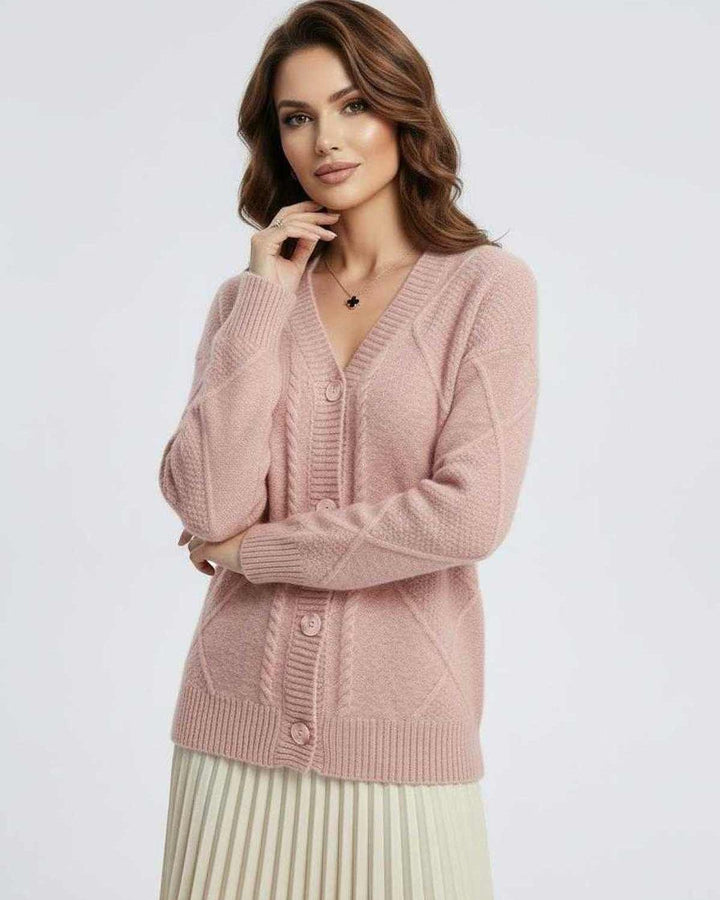 Cárdigan abotonado de mujer Fleur, manga larga. Estilo versátil y cómodo para moda femenina.