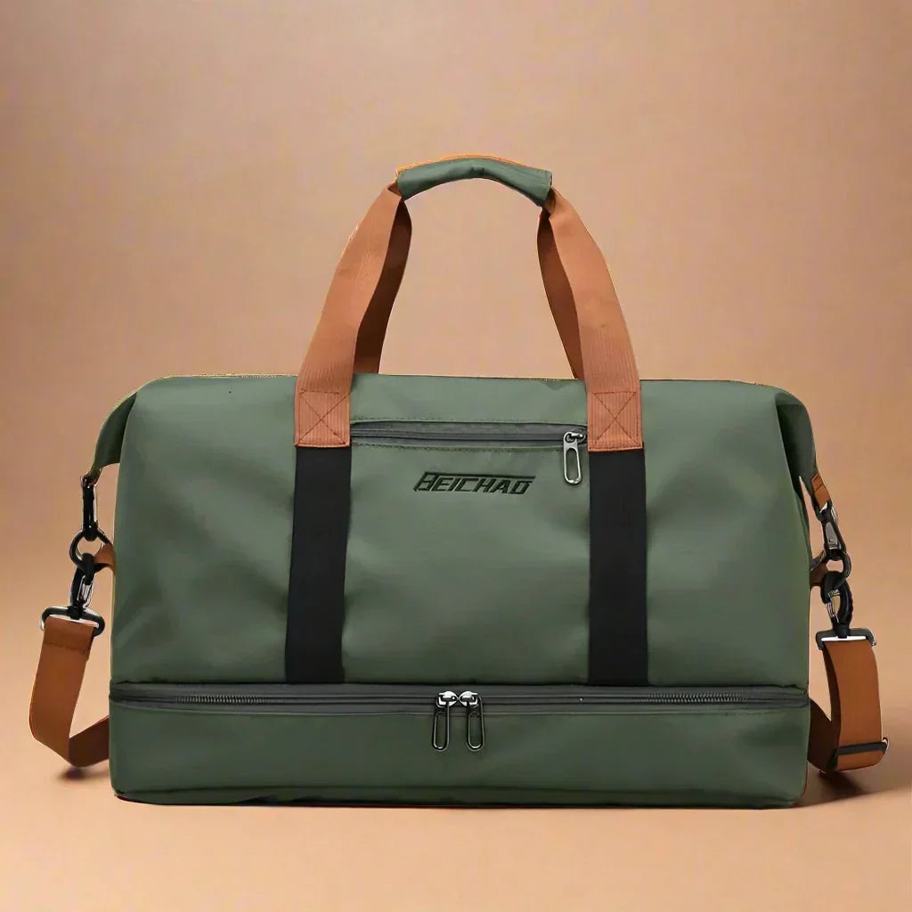 Bolsa de viaje impermeable unisex de nylon con compartimento para zapatos, ideal para gimnasio y viajes cortos.