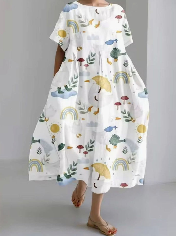 Vestido largo para mujer con apliques florales y cuello redondo. Estilo bohemio chic, ideal para el verano y la primavera.