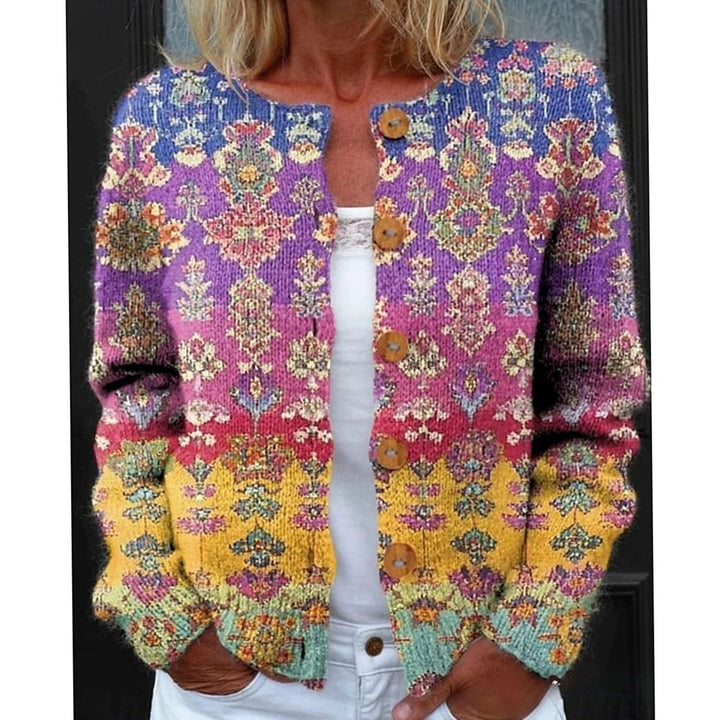 Cárdigan de punto floral para mujer con botones. Diseño cómodo de manga larga, perfecto para cualquier ocasión.