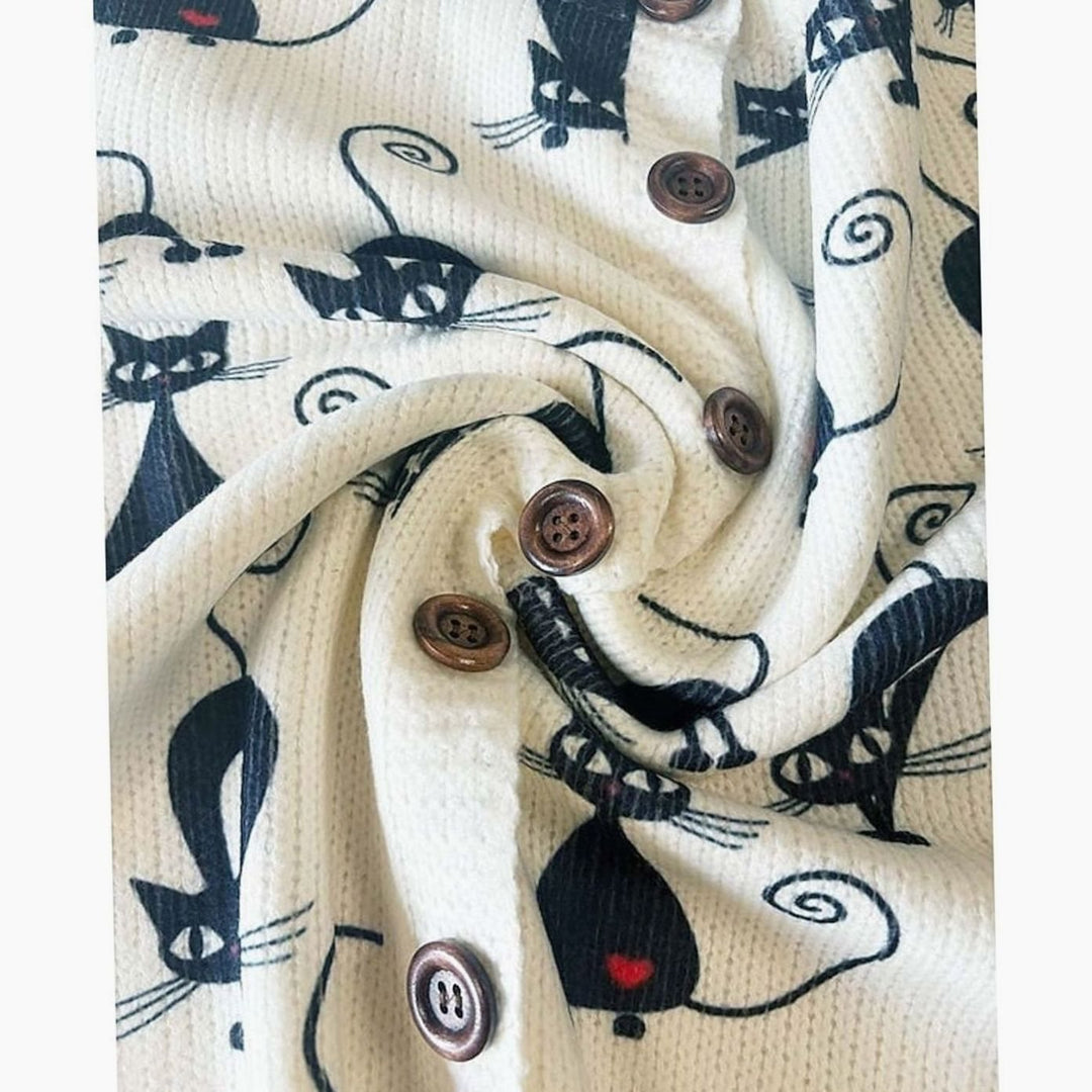 Cárdigan floral de punto negro y verde para mujer, con botones y manga larga. Estilo casual y chic.