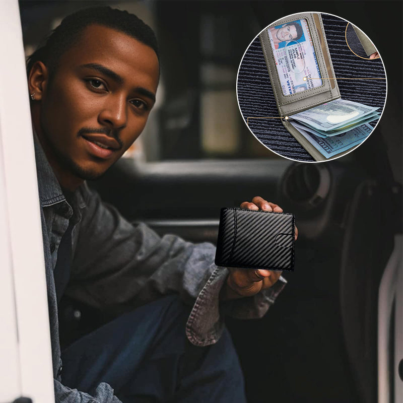 Tarjetero para hombre: billetera delgada de cuero genuino con RFID para varias tarjetas.