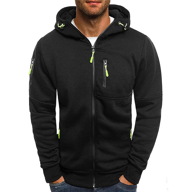 Chaqueta ligera de hombre para primavera/otoño, con capucha y bolsillos. Ofrece protección y estilo.