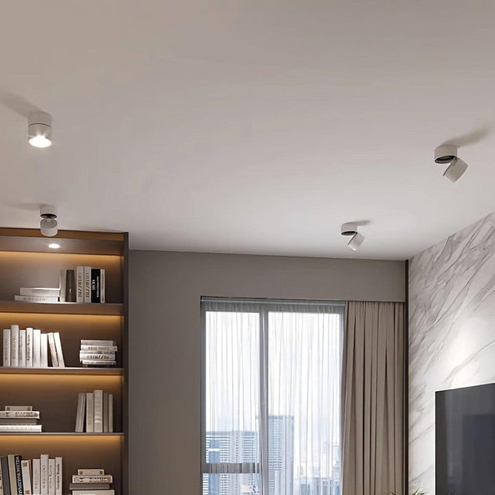 Foco de techo orientable LED, iluminación interior de montaje superficie, estilo minimalista.