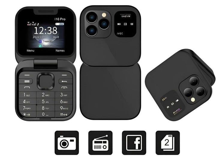 Teléfono plegable portátil con pantalla a color, Dual SIM, cámara HD, radio FM y linterna.