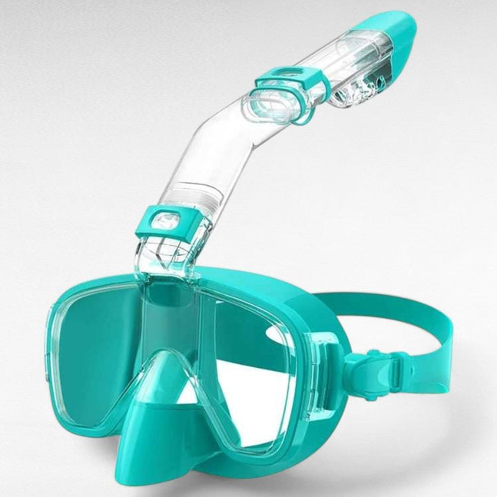 Innovadora máscara de snorkel unisex con diseño plegable para un transporte fácil. Visión panorámica garantizada.