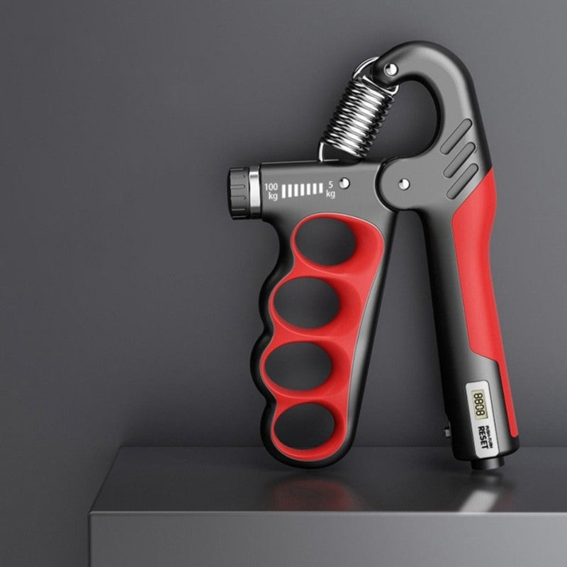 Fortalecedor de agarre ajustable, ideal para ejercicios de mano y antebrazo. Entrena fuerza progresiva para fitness y rehab.