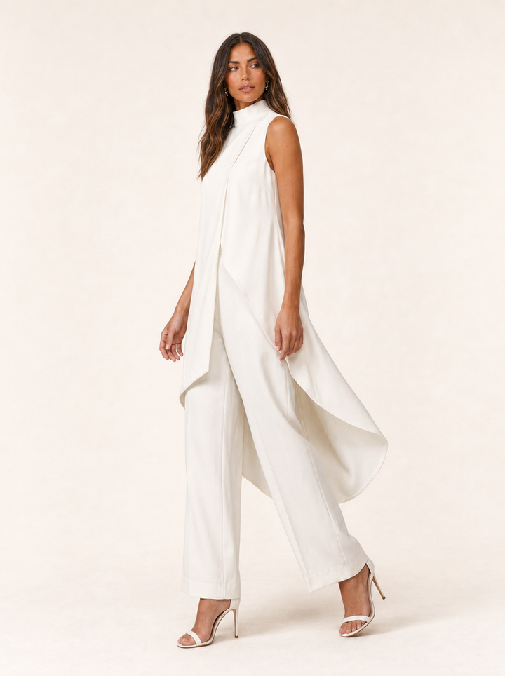 Traje de mujer sofisticado de poliéster, perfecto para ocasiones especiales y moda de verano.