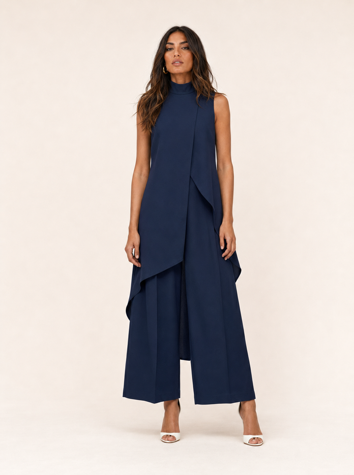 Traje largo sofisticado de mujer, perfecto para eventos nocturnos y celebraciones elegantes de moda.