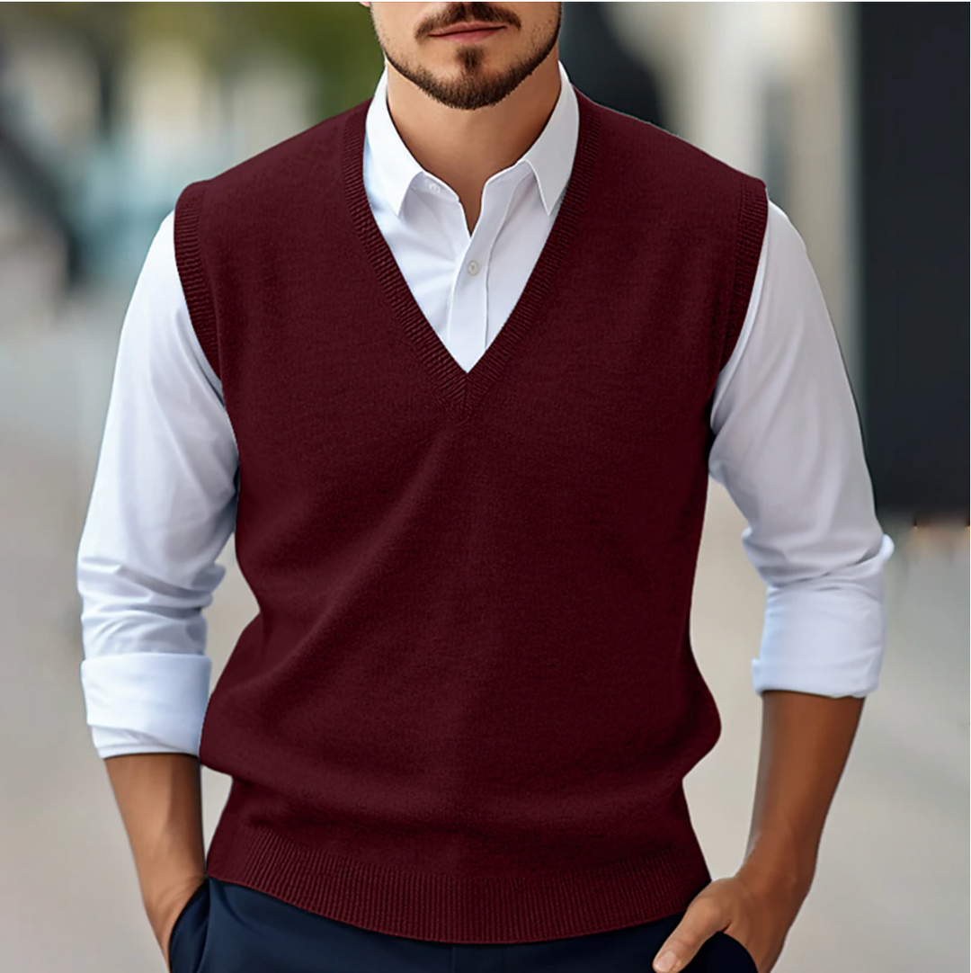 Suéter ligero sin mangas para hombre, estilo casual moderno de primavera. Chaleco con cuello V ideal para capas.