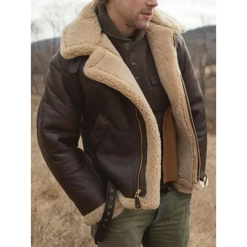 Chaqueta de piloto clásica para hombre, cálida y cómoda. Abrigo de invierno, moda masculina casual y elegante.
