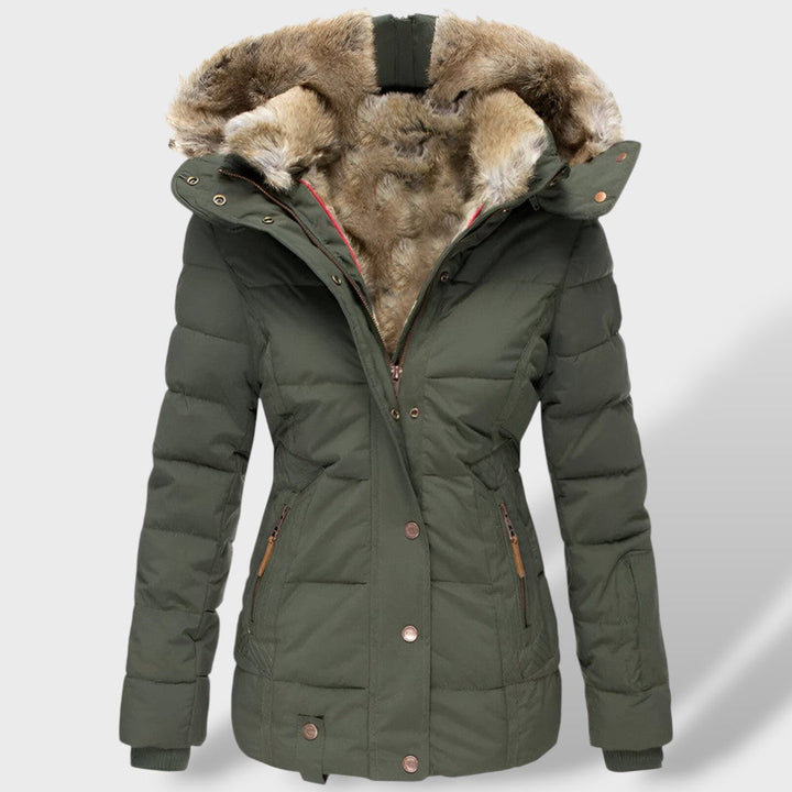 Chaqueta acolchada femenina en color azul, ideal para ropa casual de invierno. Moda y comodidad.
