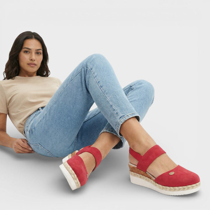 Sandalias de mujer tipo alpargata con cuña, correa elegante y hebilla para fiesta.