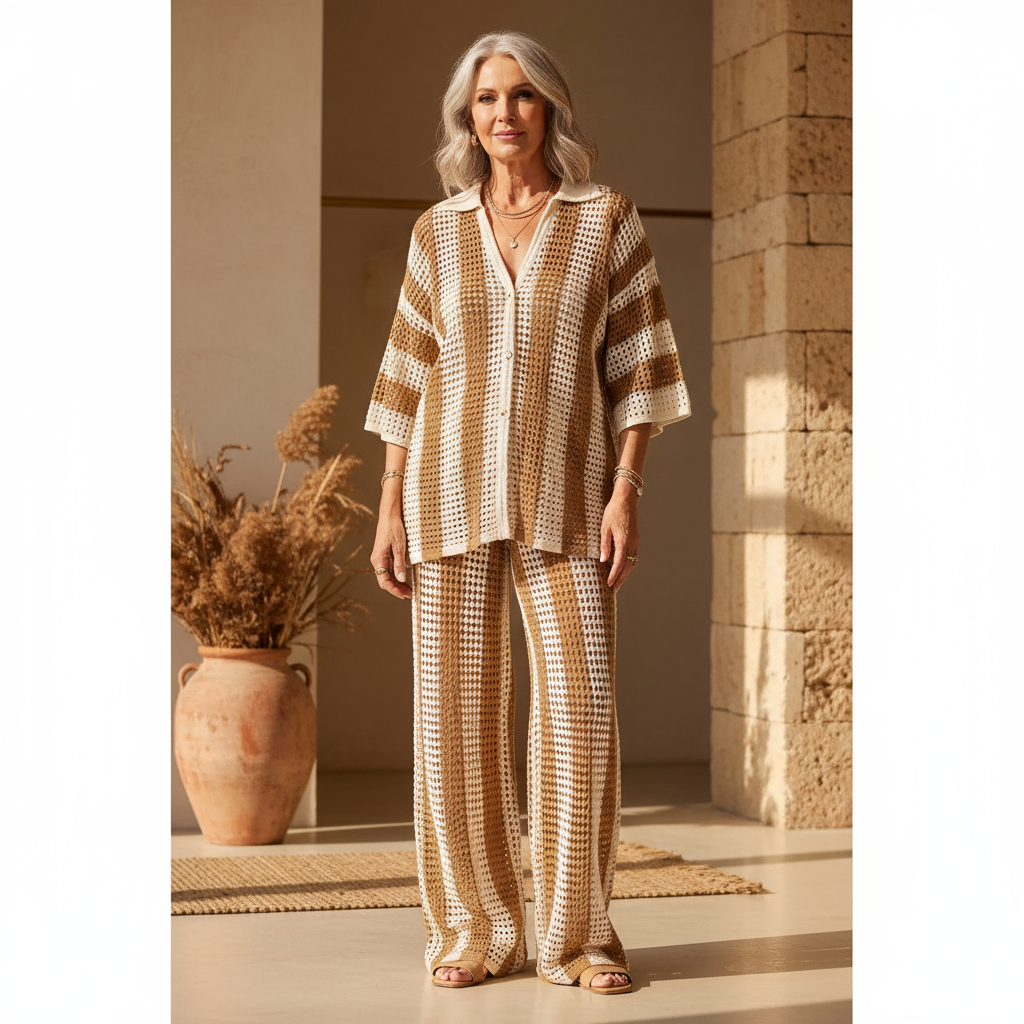 Conjunto de verano bohemio dos piezas para mujer. Estilo fresco y chic, ideal para vacaciones.