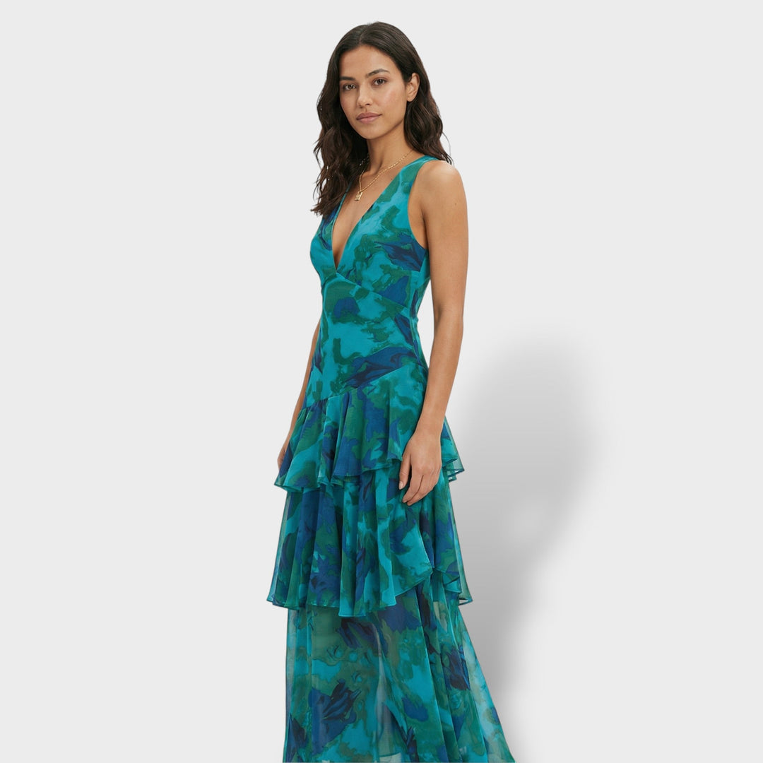 Vestido largo de noche para mujer, elegante, con escote V, ideal para fiestas, celebraciones formales y moda de verano.