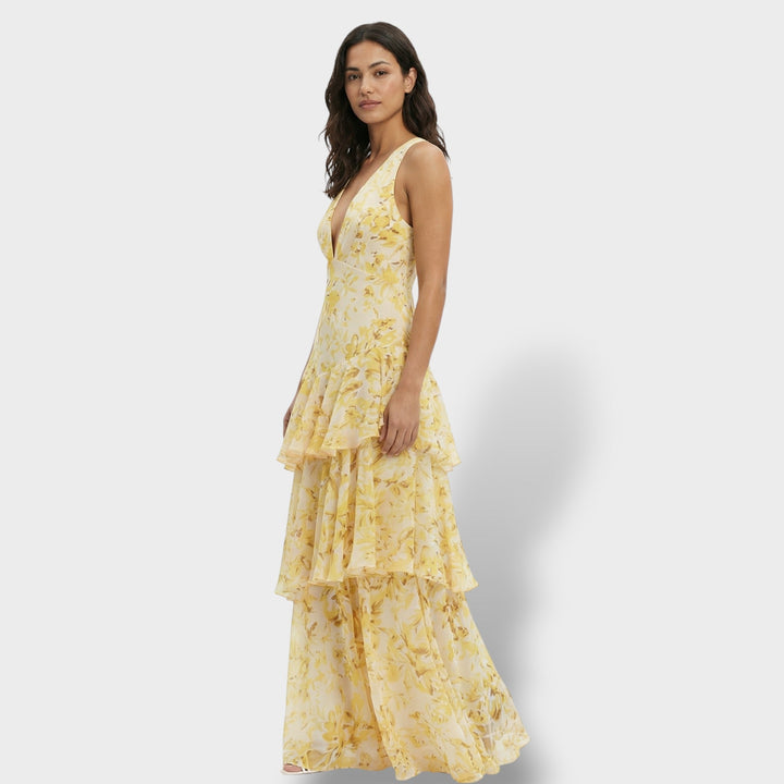 Vestido largo de verano para mujer, escote V, elegante y formal, ideal para fiestas de noche, celebraciones y moda.