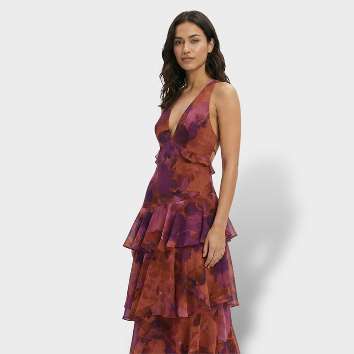 Vestido de fiesta largo y elegante para mujer, con escote en V, ideal para noche, celebraciones y eventos formales.