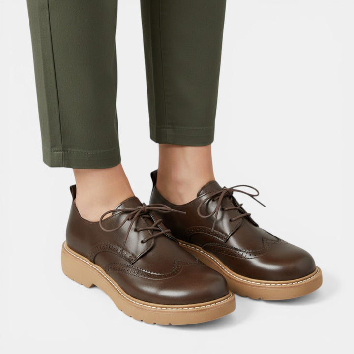 Zapatos Oxford ortopédicos calados para mujer, tacón grueso, estilo retro.