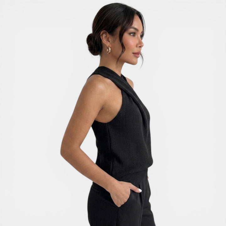 Blusa de verano, top halter de punto, ideal para moda femenina, comodidad y estilo versátil.