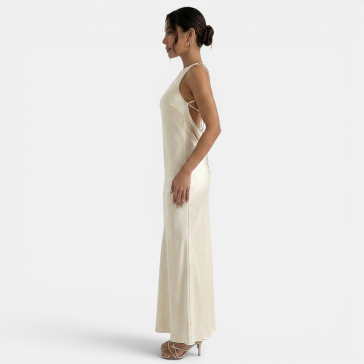 Vestido formal de noche para mujer, encaje floral y diseño de espalda descubierta. Perfecto para eventos.