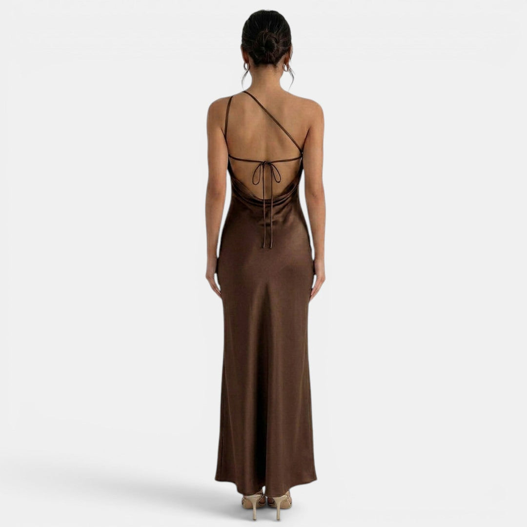 Vestido de encaje elegante para mujer, espalda abierta, ideal para eventos formales y cenas.
