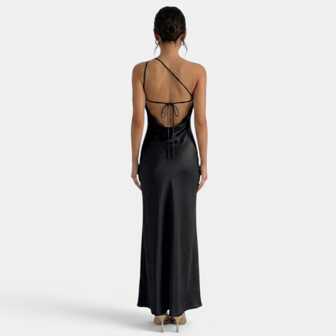 Vestido de encaje dorado, largo, con espalda abierta, para mujer, ideal para fiesta y noche de lujo.