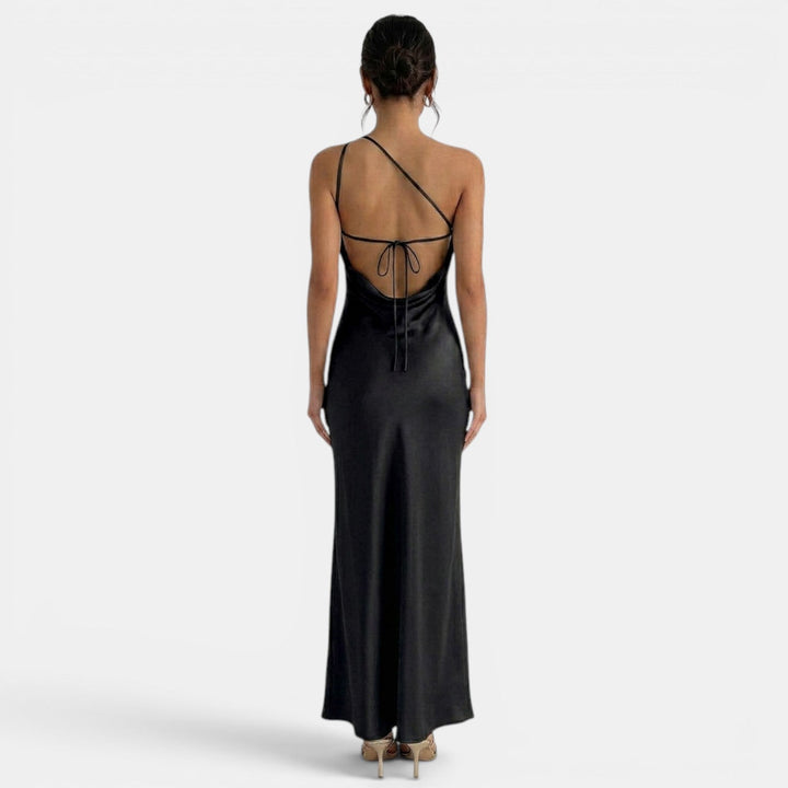 Vestido de encaje dorado, largo, con espalda abierta, para mujer, ideal para fiesta y noche de lujo.