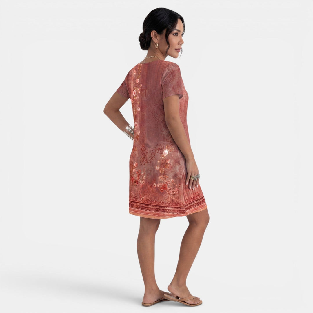Vestido midi estampado para mujer con favorecedor cuello V, estilo casual de verano, muy cómodo y elegante.