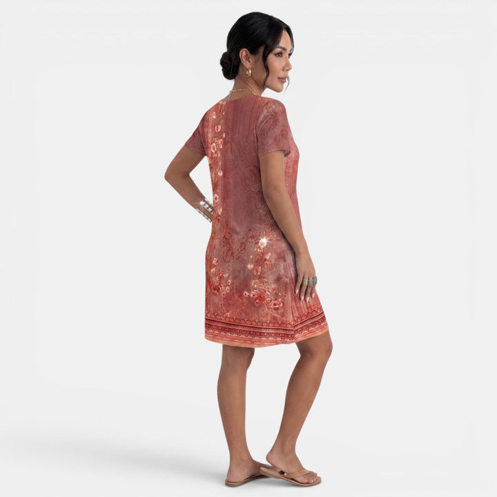 Vestido midi estampado para mujer con favorecedor cuello V, estilo casual de verano, muy cómodo y elegante.
