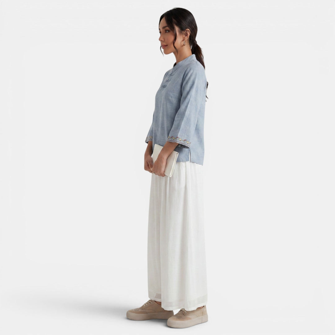 Ropa de verano femenina: blusa bordada de algodón lino, estilo casual y fresco para cualquier ocasión.