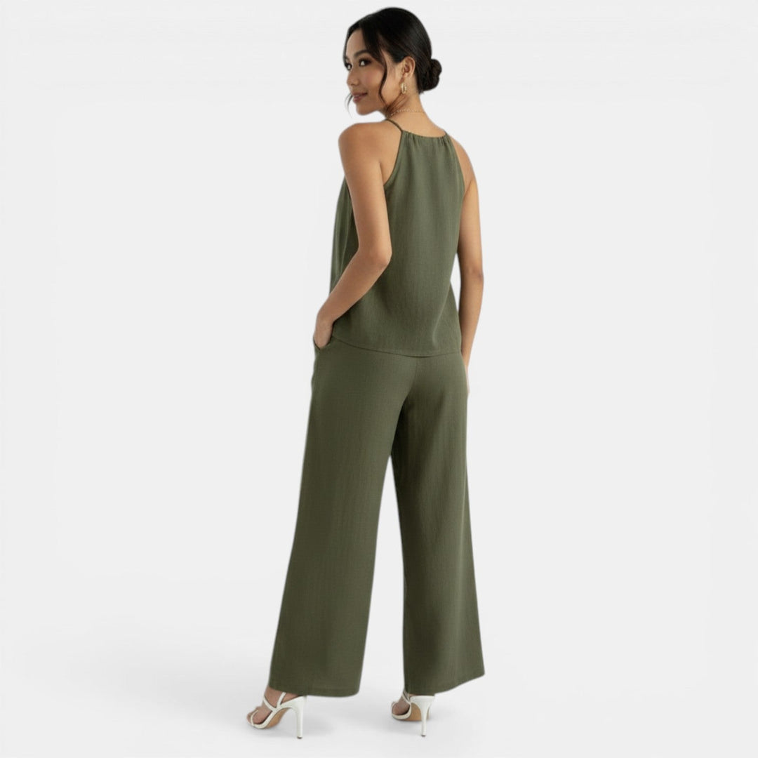 Pantalón palazzo de lino para mujer, tiro alto y holgado, muy cómodo y elegante para verano.