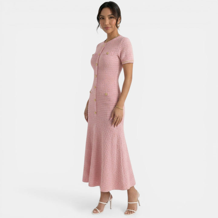 Vestido midi de mujer, silueta ajustada y elegante. Ideal para fiesta, oficina o eventos especiales.