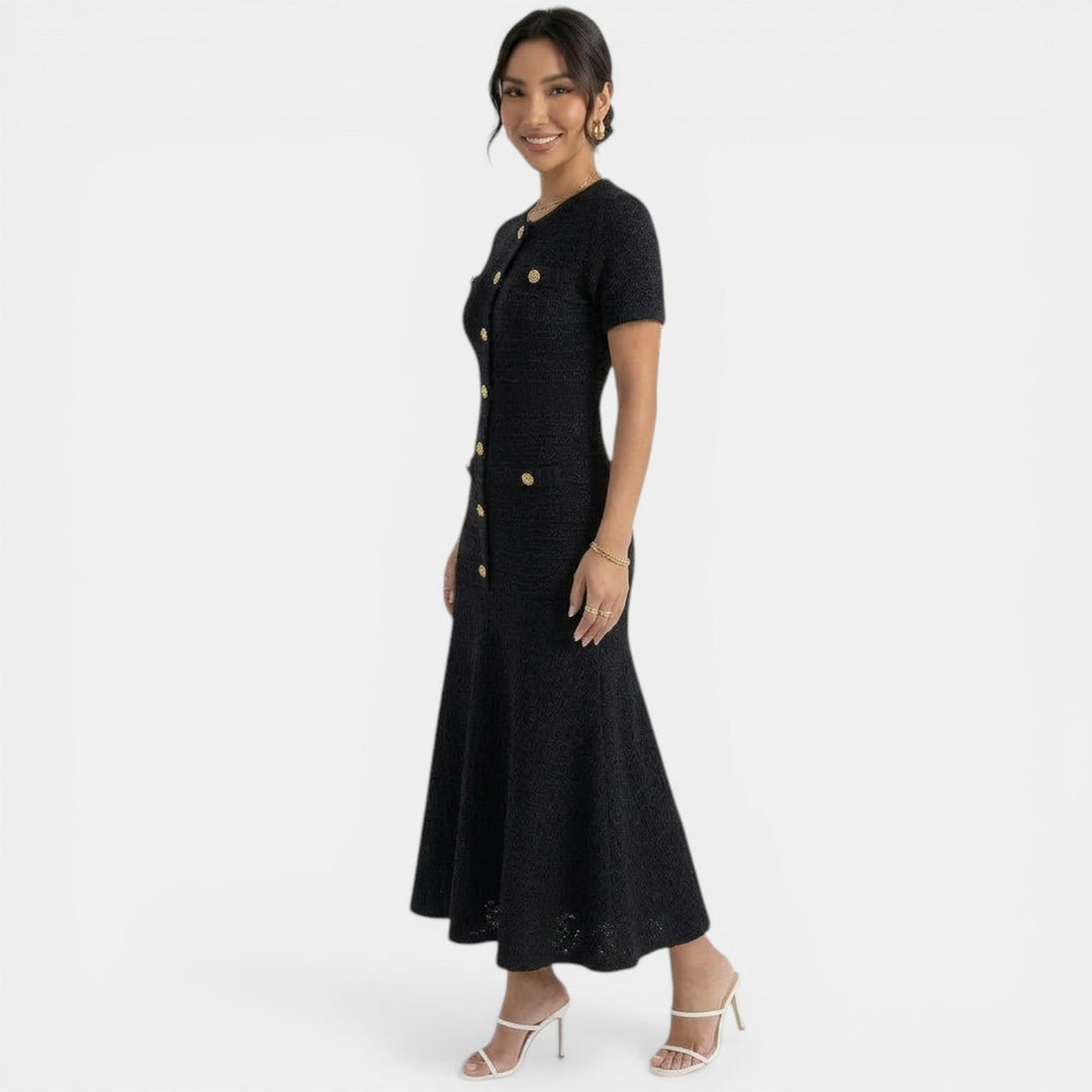 Vestido midi ajustado para mujer. Diseño elegante y moderno, ideal para fiesta, eventos de oficina o looks casuales.