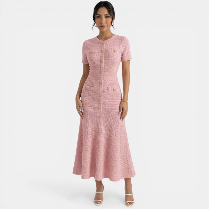 Vestido midi elegante ajustado para mujer, perfecto para fiesta, oficina o look casual sofisticado.