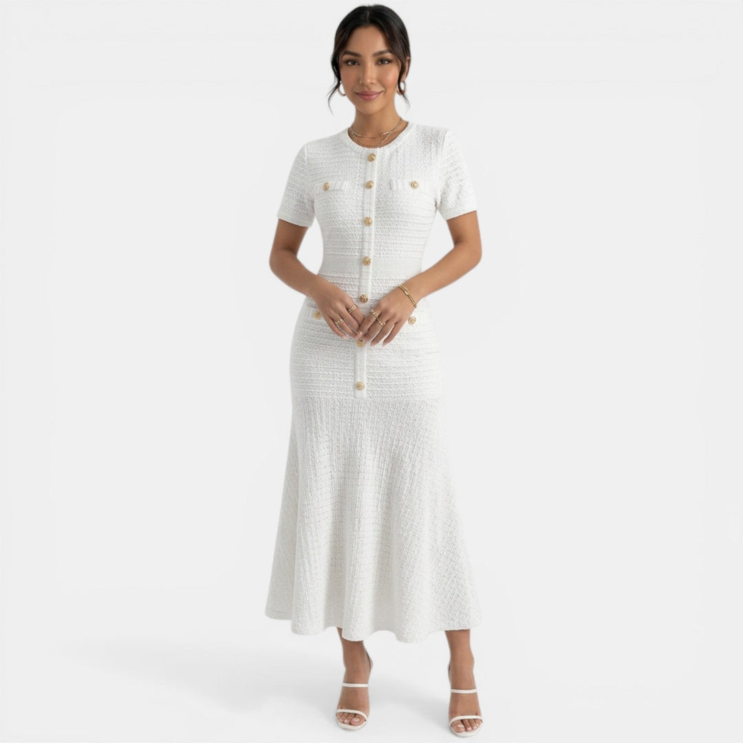 Vestido midi de mujer, diseño ajustado. Elegante y versátil para looks de día o de noche, en fiesta u oficina.